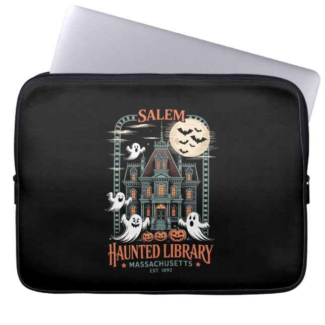 Bookworm Halloween Shirt Haunted Library Laptop Sleeve (Voorkant)