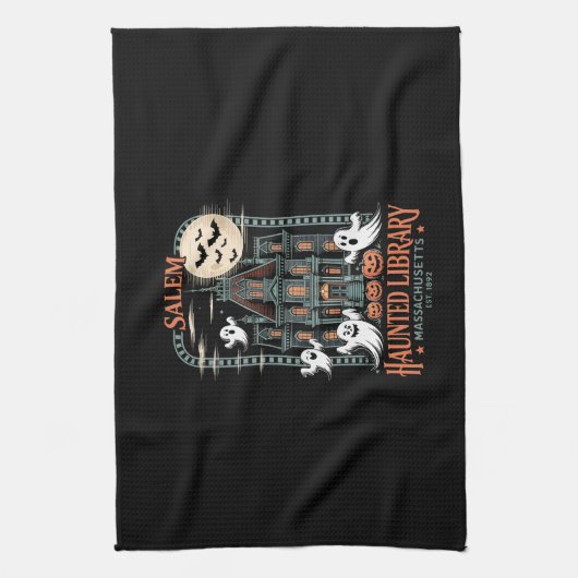 Bookworm Halloween Shirt Haunted Library Theedoek (Verticaal)