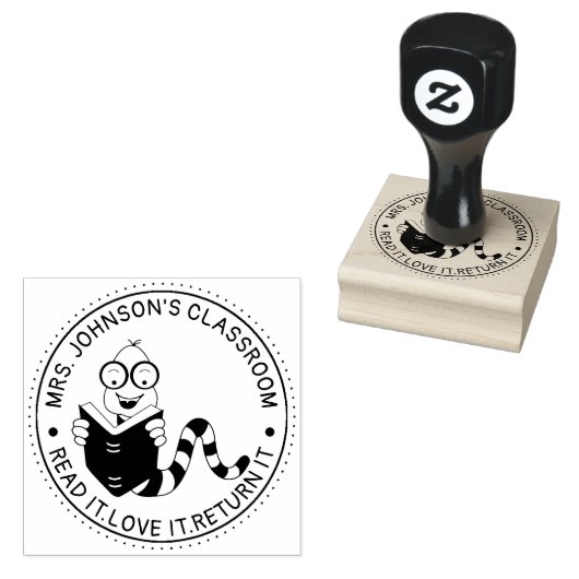Bookworm Library docenten Classroom Rubberstempel (Gestempeld)