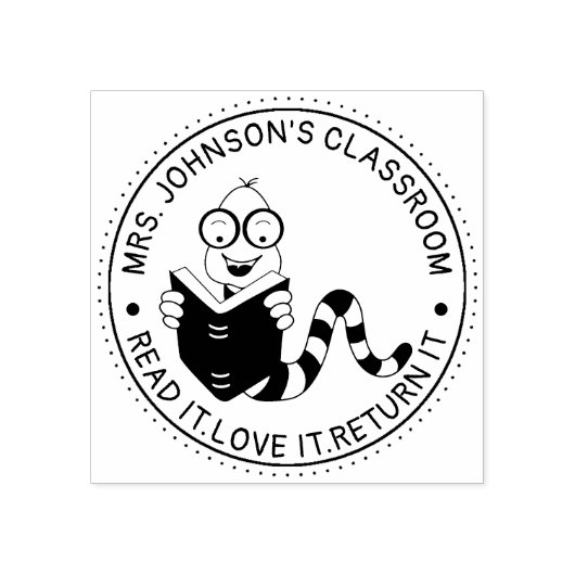 Bookworm Library docenten Classroom Rubberstempel (Afrduk)