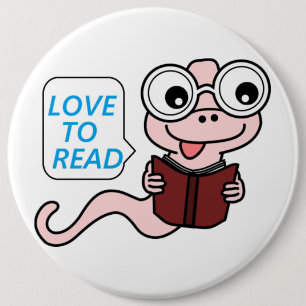 BOOKWORM "LOVE TO READ" RONDE BUTTON 6,0 CM