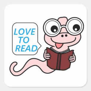 BOOKWORM "LOVE TO READ" VIERKANTE STICKER