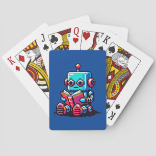 Bookworm Robot - Pixel Art Sci-Fi Reading Design Pokerkaarten