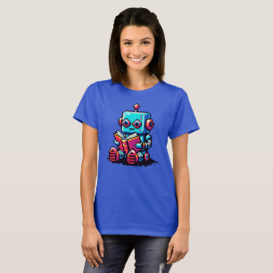 Bookworm Robot - Pixel Art Sci-Fi Reading Design T-shirt