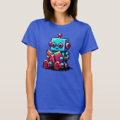 Bookworm Robot - Pixel Art Sci-Fi Reading Design T-shirt (Voorkant)