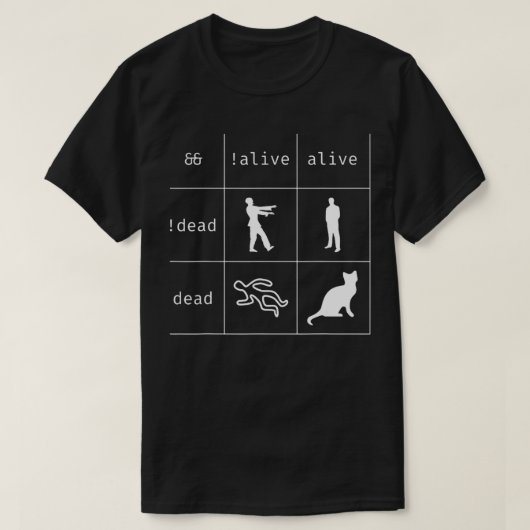 Boolean Logic Alive and Dead Funny Programmer Cat T-shirt (Design voorkant)