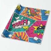Boom Bang Wow Retro Comic Explosions Cadeaupapier (Uitgerold)
