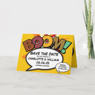 BOOM Bewaar de datum Leuk Retro stripboek Pop Art Aankondiging
