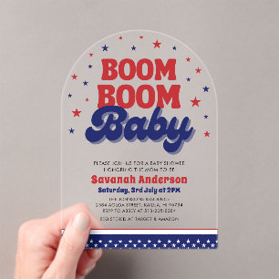 Boom Boom Baby 4 juli Patriottisch Baby shower Acryl Uitnodigingen