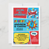 Boom coloré Superhero 4e anniversaire Invitation (Devant)