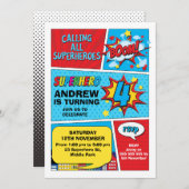 Boom coloré Superhero 4e anniversaire Invitation (Devant / Derrière)