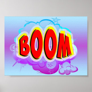Boom Comic Art Word Bubble met Blue Cartoon Explo Poster