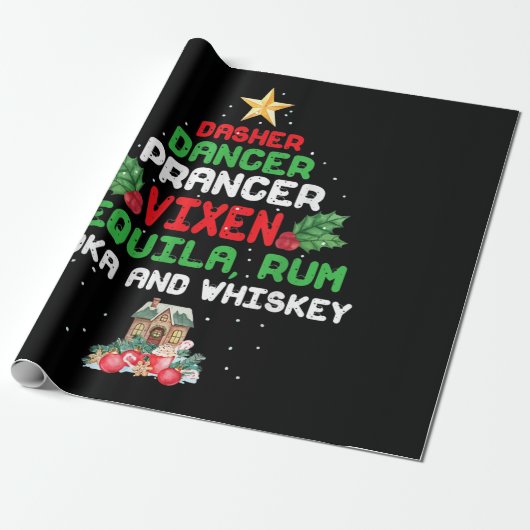 Boom Dasher Dancer Prancer Vixen Tequila Whiskey Cadeaupapier (Uitgerold)