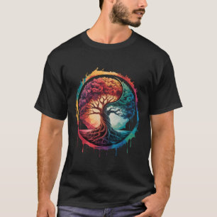 Boom Des Levens Kleurrijke Natuur Yin Yang Zen Yog T-shirt