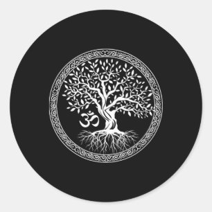 Boom Des Levens Met Om Symbool Yoga Zen Meditatie Ronde Sticker