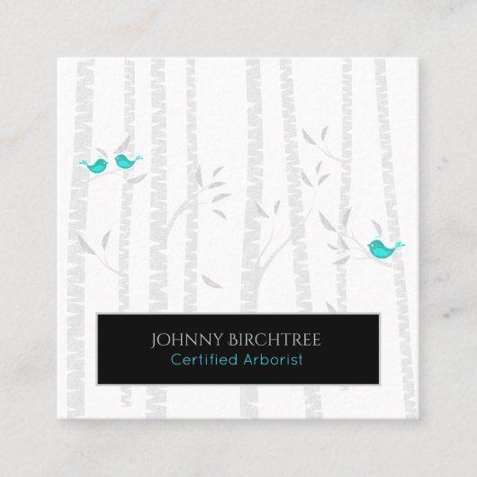*~* Boom Doctor Blue Birds Birch Trees Arborist Vierkante Visitekaartje (Voorkant)