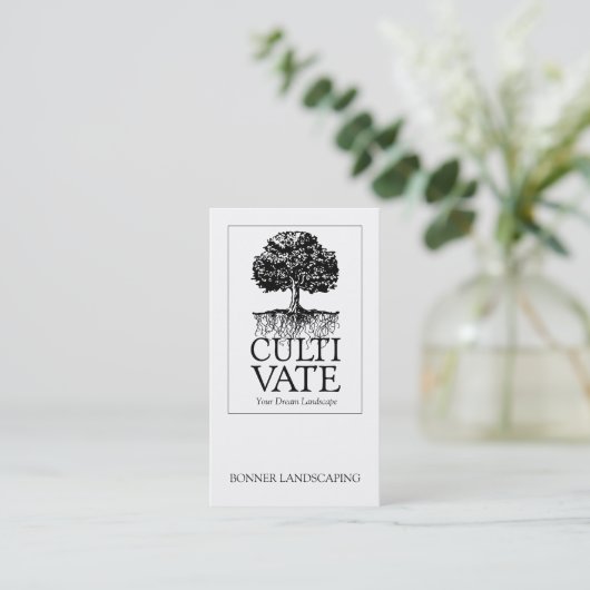 Boom en boomwortels landschapsarchitectuur visitekaartje (Staand voorkant)