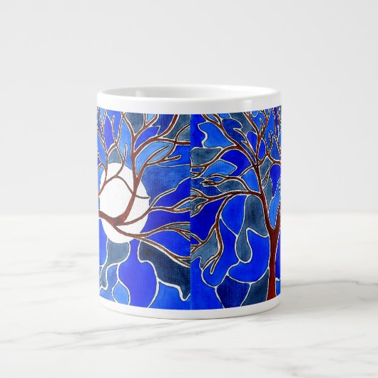 Boom en maan op Canvas - Blauw Extra Grote Beker (Voorkant)