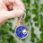 Boom en maan op Canvas - Blauw Sleutelhanger (Hand)