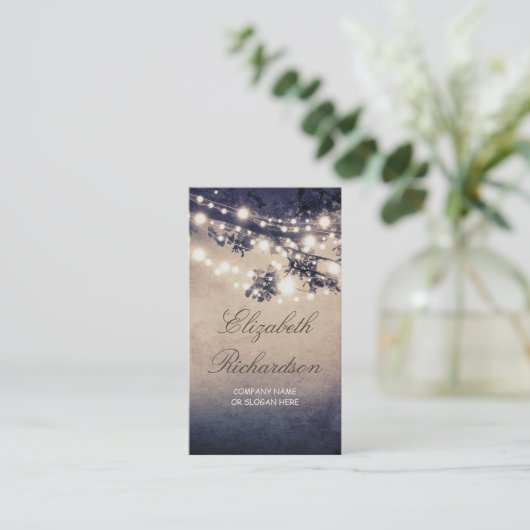 Boom en String van Lichten Feestelijk en Dromerig Visitekaartje (Staand voorkant)