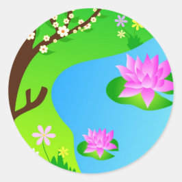 Boom en vijver - Zelfklever Ronde Sticker