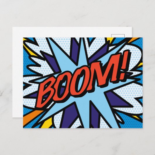 BOOM Fun Retro Comic Book Pop Art Aankondigingskaart (Voorkant / Achterkant)