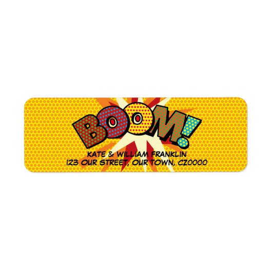 BOOM Fun Retro Stripboek Pop Art Adres Etiket (Voorkant)