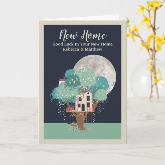 Boom House New Home Night Time with Moon Kaart (Gele Bloem)