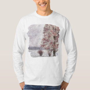 Boom in de buurt van Lake Weinig rode bladeren en T-shirt