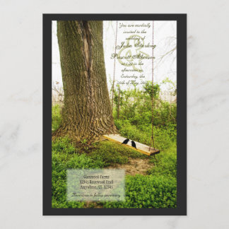 Boom in Swing Country Wedding Invitding w Birds Kaart