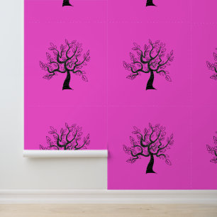 Boom Kunst Schilderen Aangepaste Kleur Roze Behang