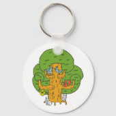 Boom met Bos Dieren Schattigee Natuur Sleutelhanger (Voorkant)