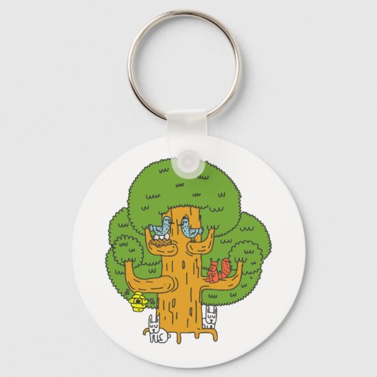 Boom met Bos Dieren Schattigee Natuur Sleutelhanger (Voorkant)