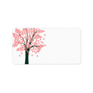 Boom met label met roze bloemen