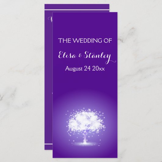 Boom met mousserende lichten paars trouwprogramma programma (Voorkant / Achterkant)