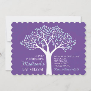 BOOM MET STERREN Paarse Bat Mitzvah Invitation Kaart