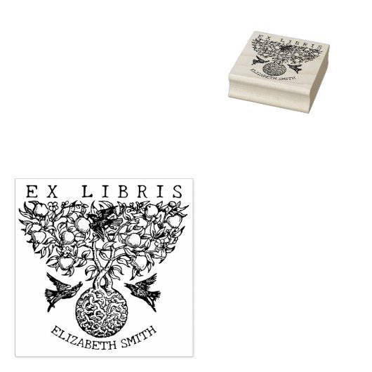  Boom met Vogels, Boek Ex Libris Rubberstempel (Gestempeld)
