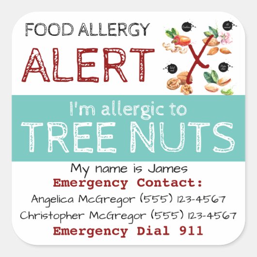 Boom Nut Food Allergy Sticker Light Blauwgroen (Voorkant)