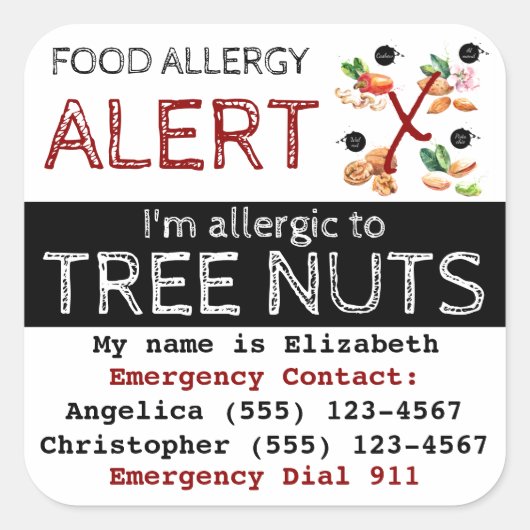 Boom Nut Food Allergy Vierkante Sticker (Voorkant)