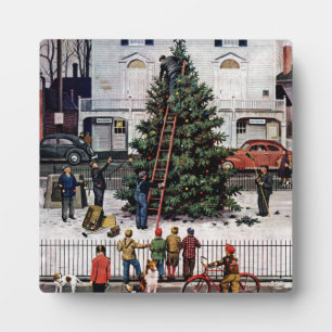 Boom op het stadsplein fotoplaat