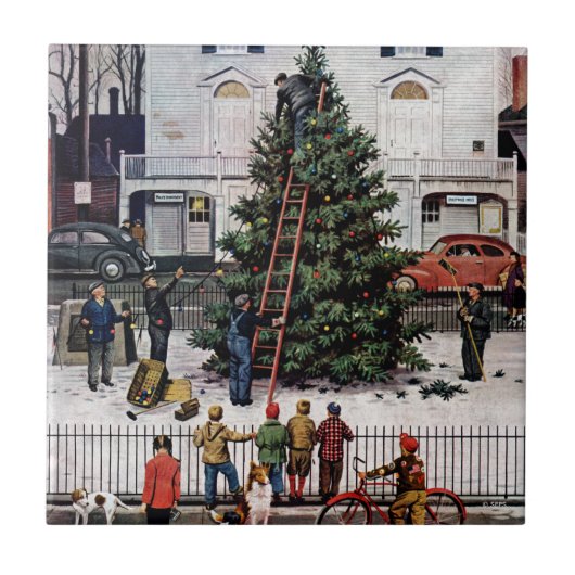 Boom op het stadsplein tegeltje (Voorkant)