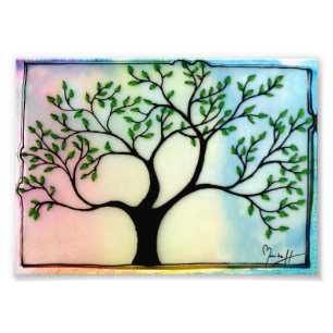 Boom op vellum boven waterverf achtergrond foto afdruk