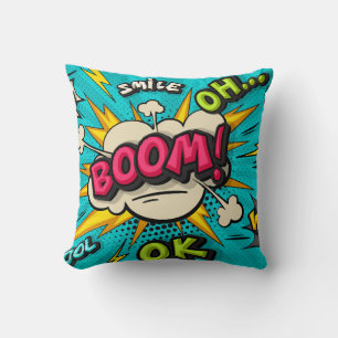 Boom pop-kunstwolkenbubbel. Lachen, wow, pow, cool Kussen
