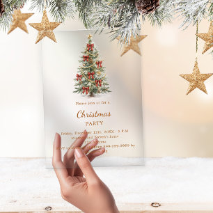 Boom rode strikken heldere luxe Kerstfeest Acryl Uitnodigingen