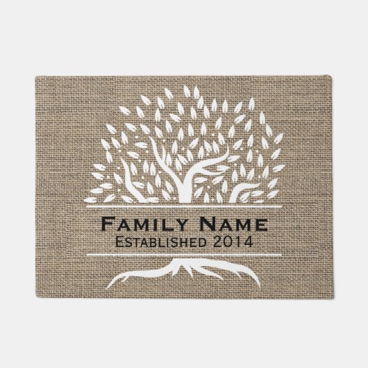  Boom Rustic Burlap Familienaam Vastgesteld Deurmat (Voorkant)