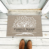  Boom Rustic Burlap Familienaam Vastgesteld Deurmat