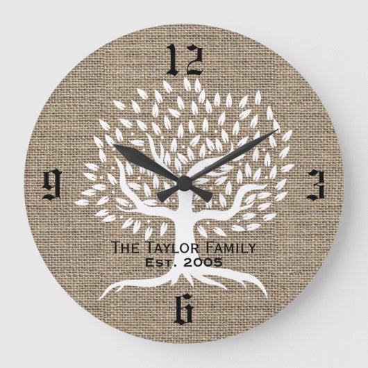  Boom Rustic Burlap Familienaam Vastgesteld Grote Klok (Voorkant)