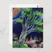 Boom Schilderen met blauwe stad en oranje zon Briefkaart (Voorkant / Achterkant)