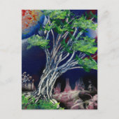 Boom Schilderen met blauwe stad en oranje zon Briefkaart (Voorkant)