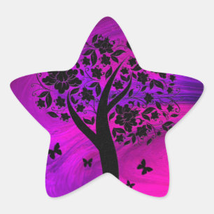 Boom Silhouet en Vlinders Abstracte Kunst Ster Sticker